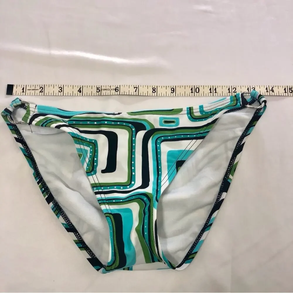 Gossip Geometric Print Triangle Bikini Silver Ring Accents Turquoise Back White